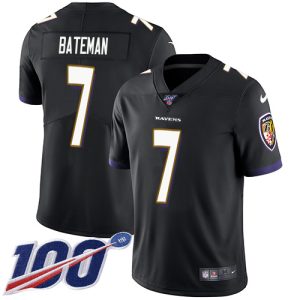 authentic Ravens #7 Rashod Bateman Black Alternate Men's Stitched NFL 100th Season Vapor Untouchable Limited Jersey