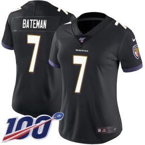 Ravens #7 Rashod Bateman Black Alternate Women's Stitched NFL 100th Season Vapor Untouchable Limited Jersey