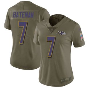 Ravens #7 Rashod Bateman Olive Women's Stitched NFL Limited 2017 Salute To Service Jersey