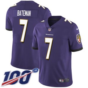 ravens #7 rashod bateman purple team color men's stitched nfl 100th season vapor untouchable limited personalized jersey