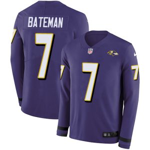 ravens #7 rashod bateman purple team color men's stitched nfl limited therma long sleeve replica jersey