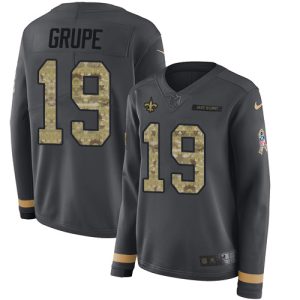 saints #19 blake grupe anthracite salute to service women's stitched nfl limited therma long sleeve wholesale jersey