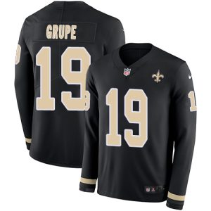 authentic Saints #19 Blake Grupe Black Team Color Men's Stitched NFL Limited Therma Long Sleeve Jersey