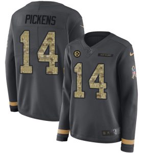 wholesale Steelers #14 George Pickens Anthracite Salute to Service Women's Stitched NFL Limited Therma Long Sleeve Jersey