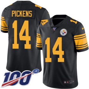 Steelers #14 George Pickens Black Men's Stitched NFL Limited Rush 100th Season Jersey