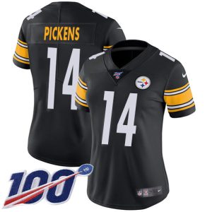 steelers #14 george pickens black team color women's stitched nfl 100th season vapor limited personalized jersey