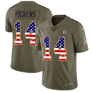 steelers #14 george pickens olive/usa flag men's stitched nfl limited 2017 salute to service wholesale jersey