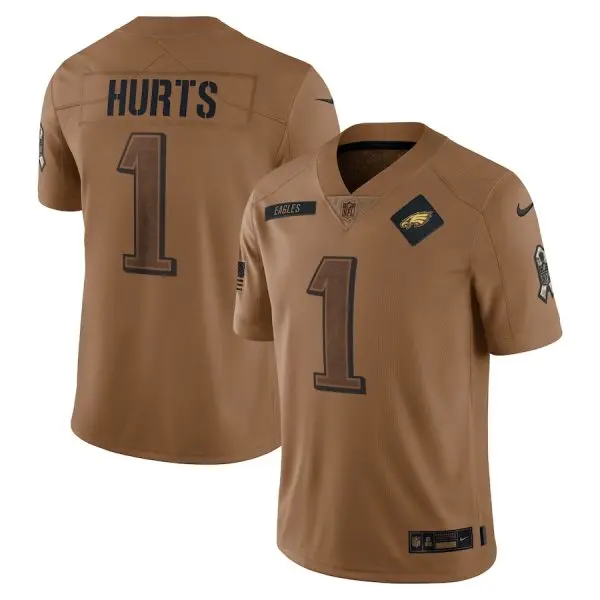 cheap Philadelphia Eagles #1 Jalen Hurts Men's 2023 Salute To Service Limited Jersey - Brown