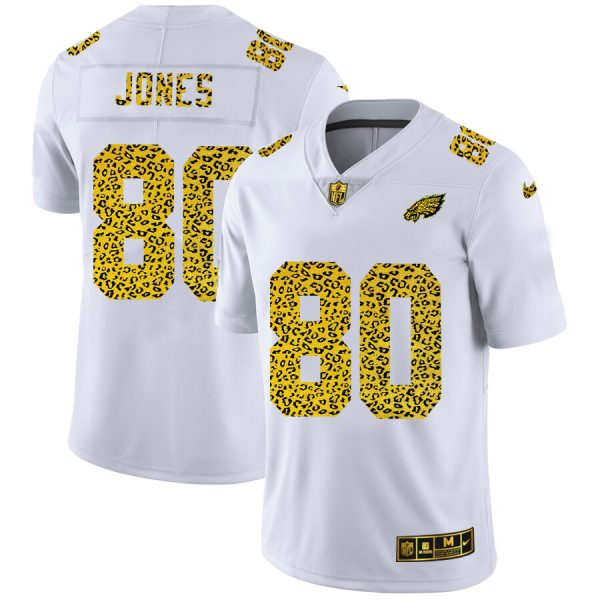 Philadelphia Eagles #80 Julio Jones Men's Flocked Leopard Print Vapor Limited NFL Jersey White