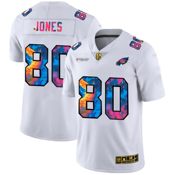 philadelphia eagles #80 julio jones men's white multi-color 2020 nfl crucial catch limited nfl replica jersey