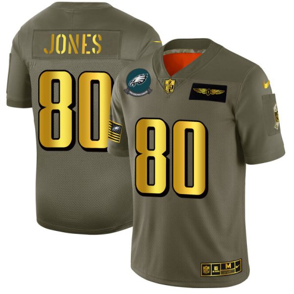 philadelphia eagles #80 julio jones nfl men's olive gold 2019 salute to service limited replica jersey