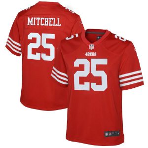 San Francisco 49ers #25 Elijah Mitchell Scarlet Youth 2022-23 NFL Game Jersey