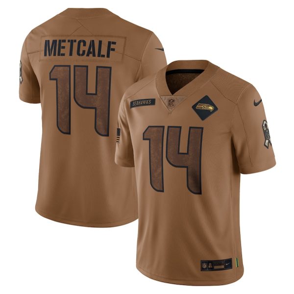 Seattle Seahawks #14 DK Metcalf Men's 2023 Salute To Service Limited Jersey - Brown