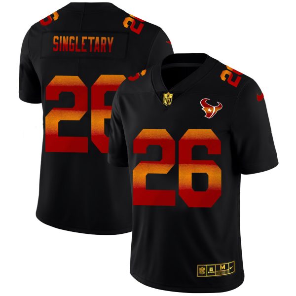 Houston Texans #26 Devin Singletary Men's Black Red Orange Stripe Vapor Limited NFL Jersey