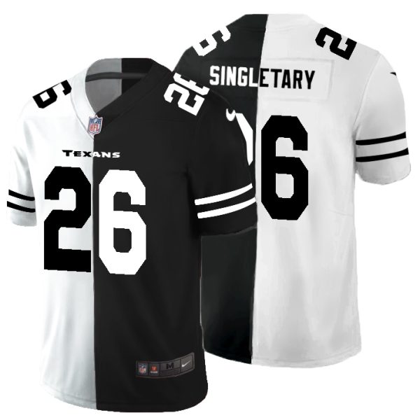 houston texans #26 devin singletary men's black v white peace split vapor untouchable limited nfl limited jersey