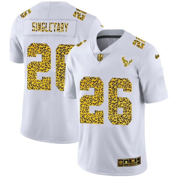 houston texans #26 devin singletary men's flocked leopard print vapor limited nfl elite jersey white