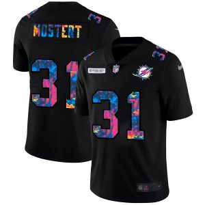 miami dolphins #31 raheem mostert men's multi-color black 2020 nfl crucial catch vapor untouchable limited replica jersey