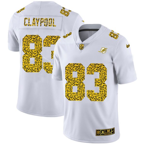 Miami Dolphins #83 Chase Claypool Men's Flocked Leopard Print Vapor Limited NFL Jersey White