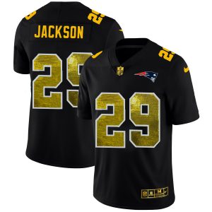 wholesale New England Patriots #29 J.C. Jackson Men's Black Golden Sequin Vapor Limited NFL Jersey