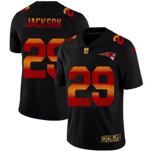 customized New England Patriots #29 J.C. Jackson Men's Black Red Orange Stripe Vapor Limited NFL Jersey