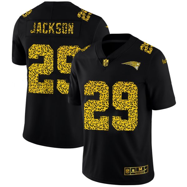 New England Patriots #29 J.C. Jackson Men's Leopard Print Fashion Vapor Limited NFL Jersey Black