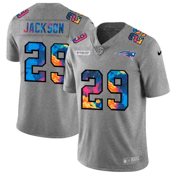 New England Patriots #29 J.C. Jackson Men's Multi-Color 2020 NFL Crucial Catch NFL Jersey Greyheather