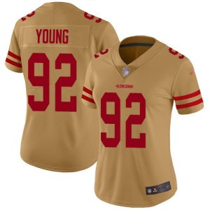 replica 49ers #92 Chase Young Gold Women's Stitched NFL Limited Inverted Legend Jersey