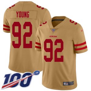 49ers #92 Chase Young Gold Youth Stitched NFL Limited Inverted Legend 100th Season Jersey