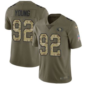 customized 49ers #92 Chase Young Olive/Camo Men's Stitched NFL Limited 2017 Salute To Service Jersey