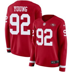 49ers #92 Chase Young Red Team Color Women's Stitched NFL Limited Therma Long Sleeve Jersey