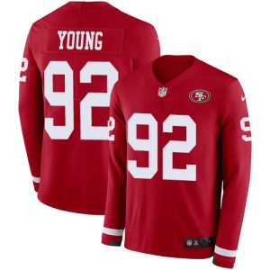 49ers #92 Chase Young Red Team Color Youth Stitched NFL Limited Therma Long Sleeve Jersey