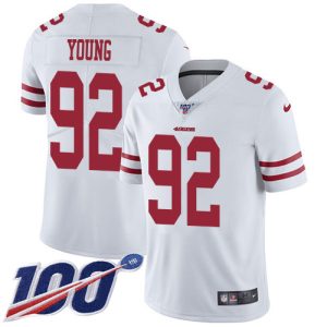 49ers #92 chase young white men's stitched nfl 100th season vapor limited wholesale jersey