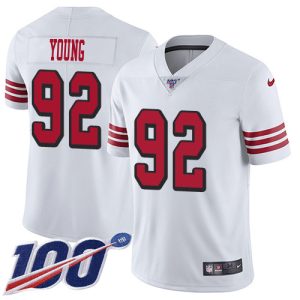 replica 49ers #92 Chase Young White Rush Men's Stitched NFL Limited 100th Season Jersey