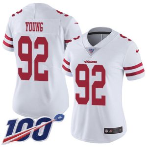 49ers #92 chase young white women's stitched nfl vapor untouchable limited customized jersey