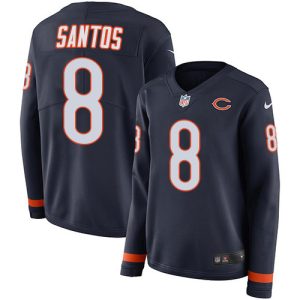 Bears #8 Cairo Santos Navy Blue Team Color Women's Stitched NFL Limited Therma Long Sleeve Jersey