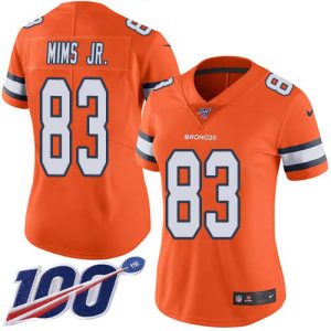 Broncos #83 Marvin Mims Jr. Orange Women's Stitched NFL Limited Rush 100th Season Jersey