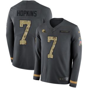 browns #7 dustin hopkins anthracite salute to service men's stitched nfl limited therma long sleeve wholesale jersey