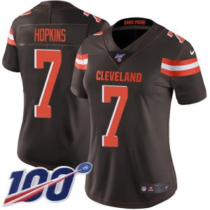 Browns #7 Dustin Hopkins Brown Team Color Women's Stitched NFL 100th Season Vapor Untouchable Limited Jersey