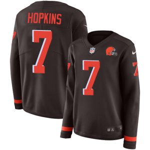 cheap Browns #7 Dustin Hopkins Brown Team Color Women's Stitched NFL Limited Therma Long Sleeve Jersey