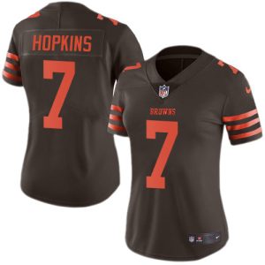 browns #7 dustin hopkins brown women's stitched nfl limited rush personalized jersey