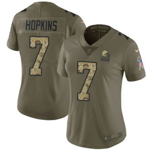 wholesale Browns #7 Dustin Hopkins Olive/Camo Women's Stitched NFL Limited 2017 Salute To Service Jersey