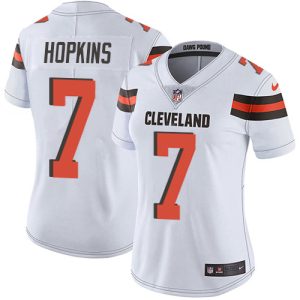 custom Browns #7 Dustin Hopkins White Women's Stitched NFL Vapor Untouchable Limited Jersey