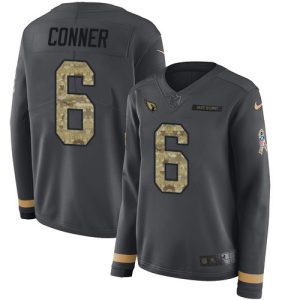 youth Cardinals #6 James Conner Anthracite Salute to Service Women's Stitched NFL Limited Therma Long Sleeve Jersey