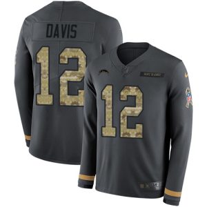 chargers #12 derius davis anthracite salute to service men's stitched nfl limited therma long sleeve youth jersey