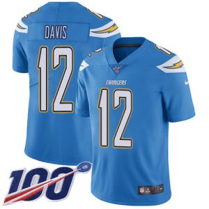 chargers #12 derius davis electric blue alternate men's stitched nfl 100th season vapor untouchable limited youth jersey