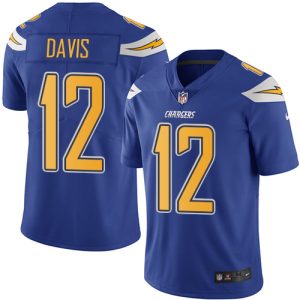 Chargers #12 Derius Davis Electric Blue Men's Stitched NFL Limited Rush Jersey