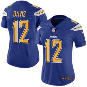 wholesale Chargers #12 Derius Davis Electric Blue Women's Stitched NFL Limited Rush Jersey