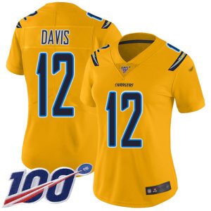 chargers #12 derius davis gold women's stitched nfl limited inverted legend 100th season custom jersey