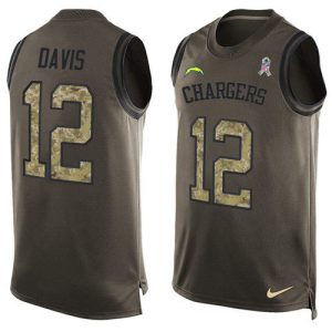 customized Chargers #12 Derius Davis Green Men's Stitched NFL Limited Salute To Service Tank Top Jersey