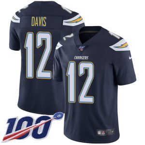 chargers #12 derius davis navy blue team color men's stitched nfl 100th season vapor limited wholesale jersey